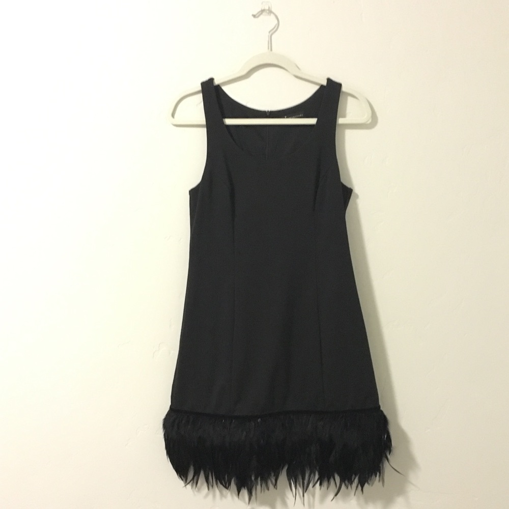 Black Dress with Feather trim